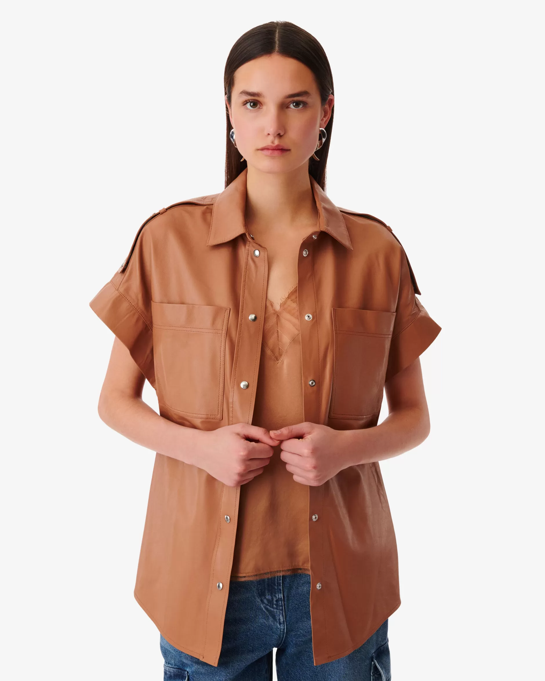 Clearance Camicia Oversize In Pelle Mahina Donna Camicie & Top