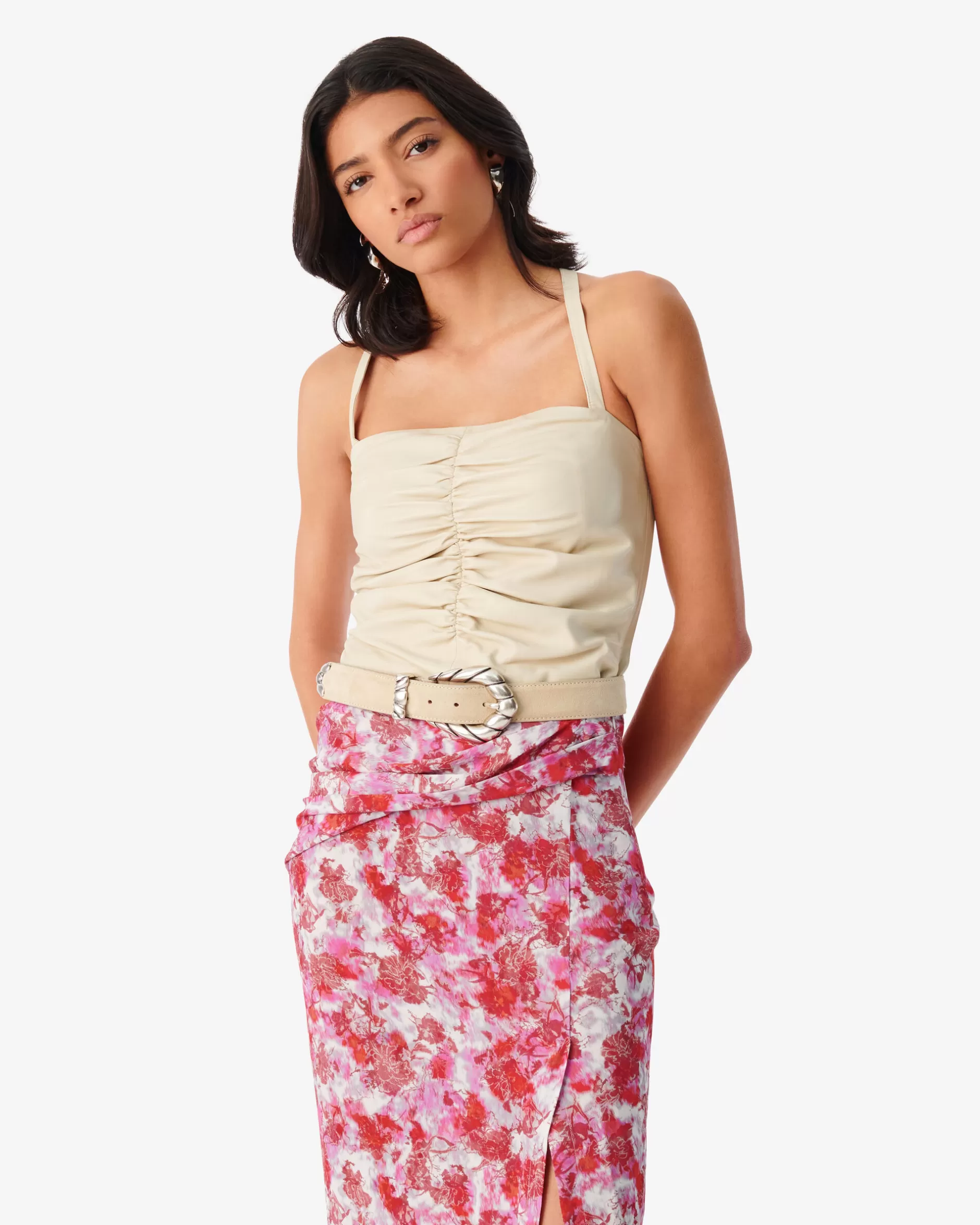 New Corpetto In Pelle Con Arricciatura Loriae Donna Camicie & Top