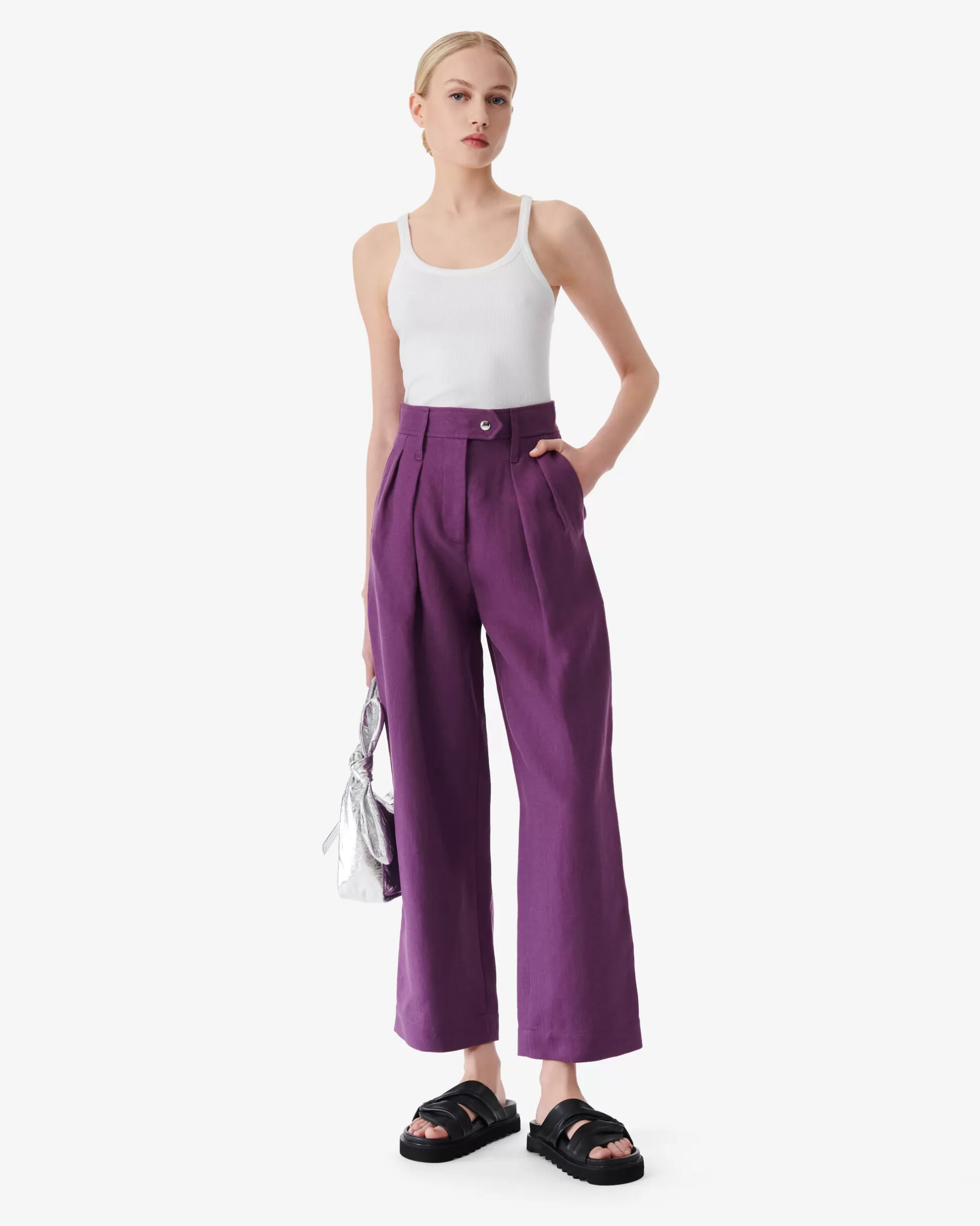 New Pantaloni A Vita Alta Sabia Donna Pantaloni